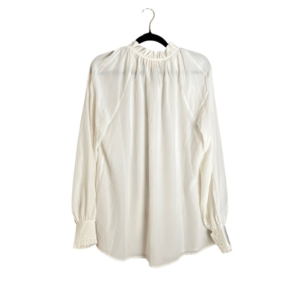 New Catherine Malandrino Ruffle Neck Button Front Blouse Ivory Large - Picture 5 of 12